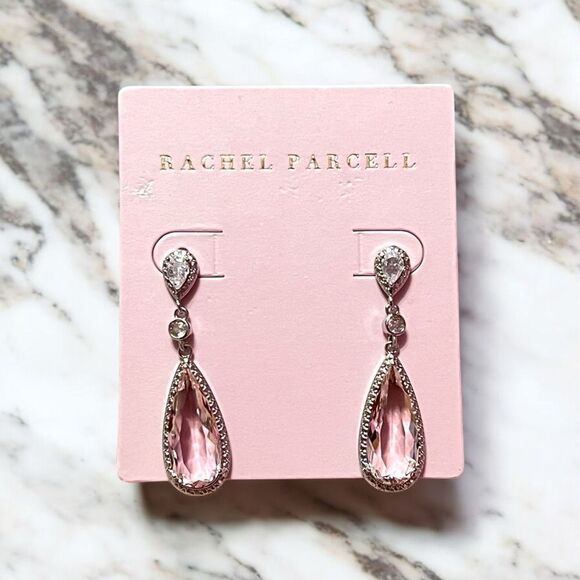 Rachel Parcell Pink Crystal Silver Teardrop Earrings - Picture 1 of 3